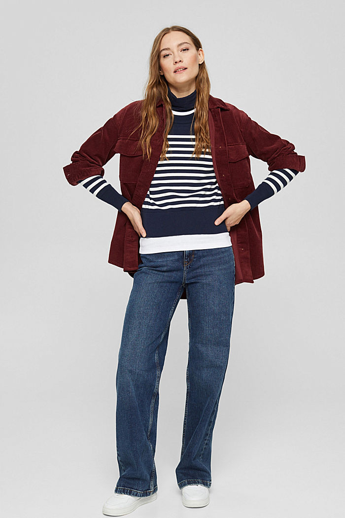 Striped jumper in 100% cotton, NAVY, overview