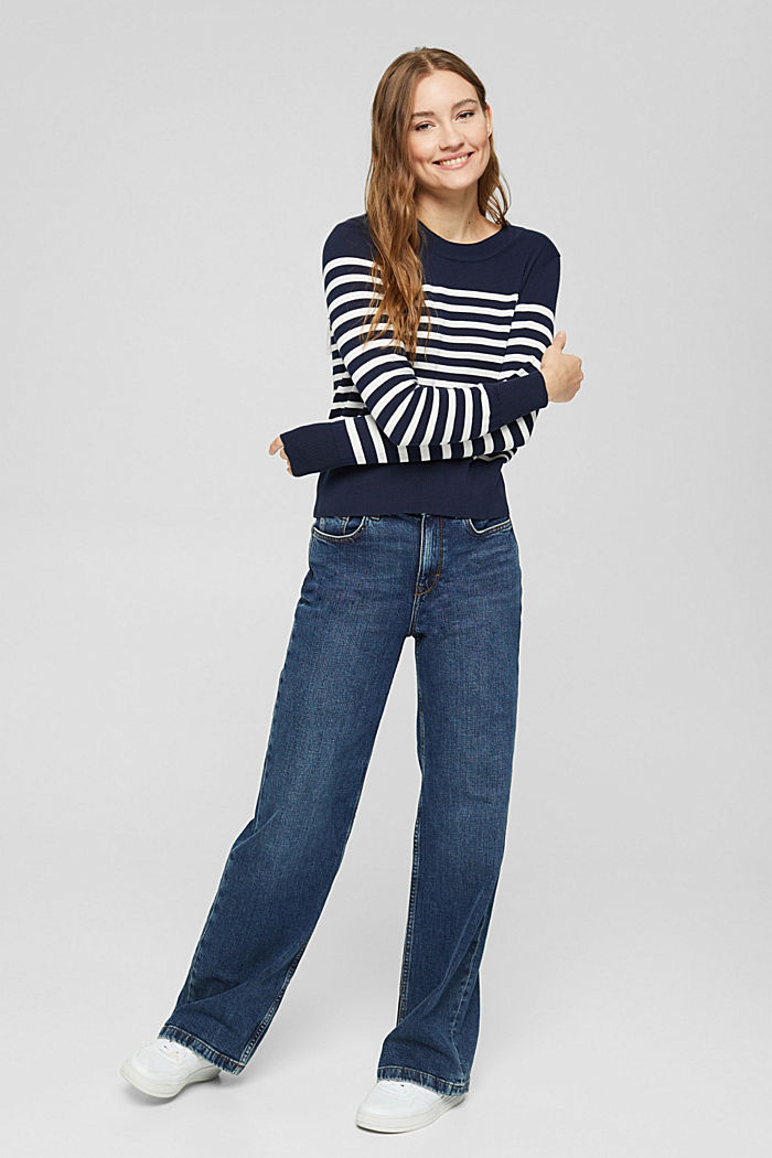 Striped jumper in 100% cotton, NAVY, detail image number 5