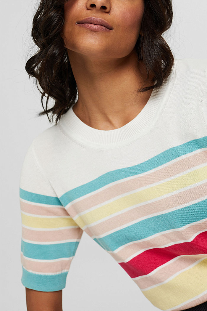 Short-sleeved jumper with multi-coloured stripes, OFF WHITE, detail image number 2