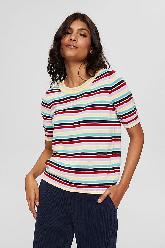 Short-sleeved jumper with multi-coloured stripes, LILAC, detail image number 0