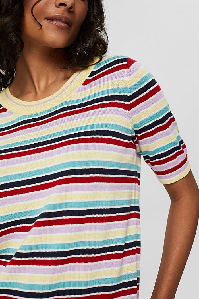 Short-sleeved jumper with multi-coloured stripes, LILAC, detail image number 2