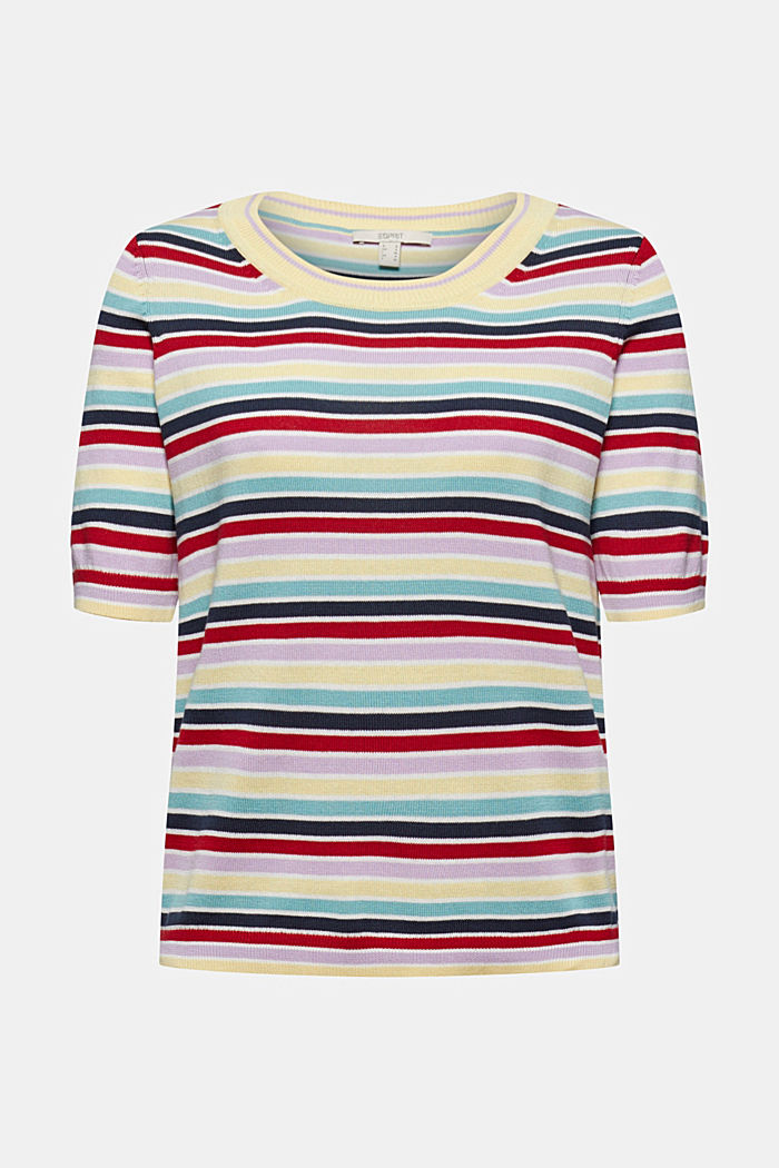 Short-sleeved jumper with multi-coloured stripes, LILAC, overview