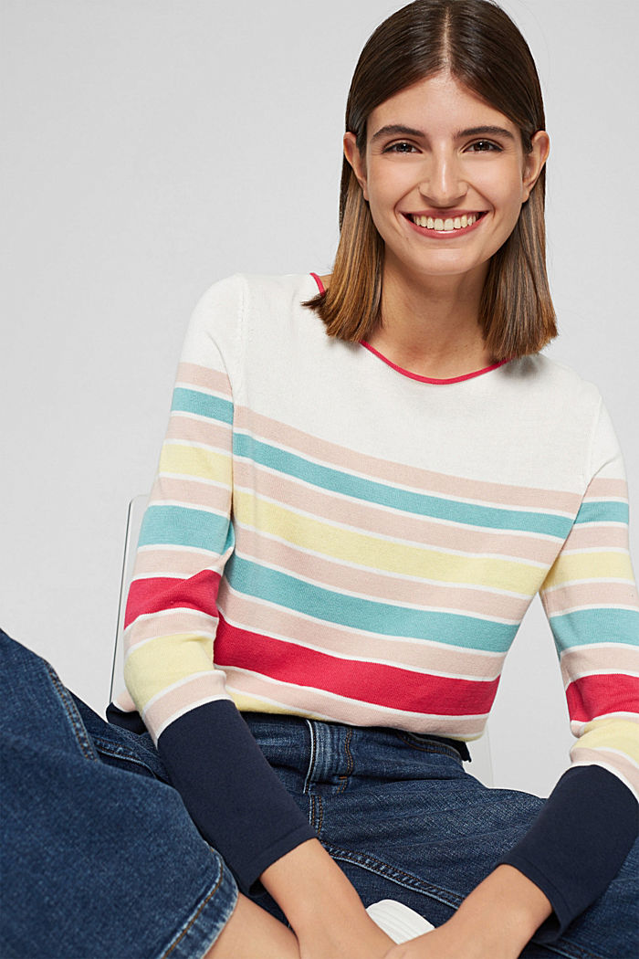 Striped jumper in 100% cotton, OFF WHITE, detail image number 5