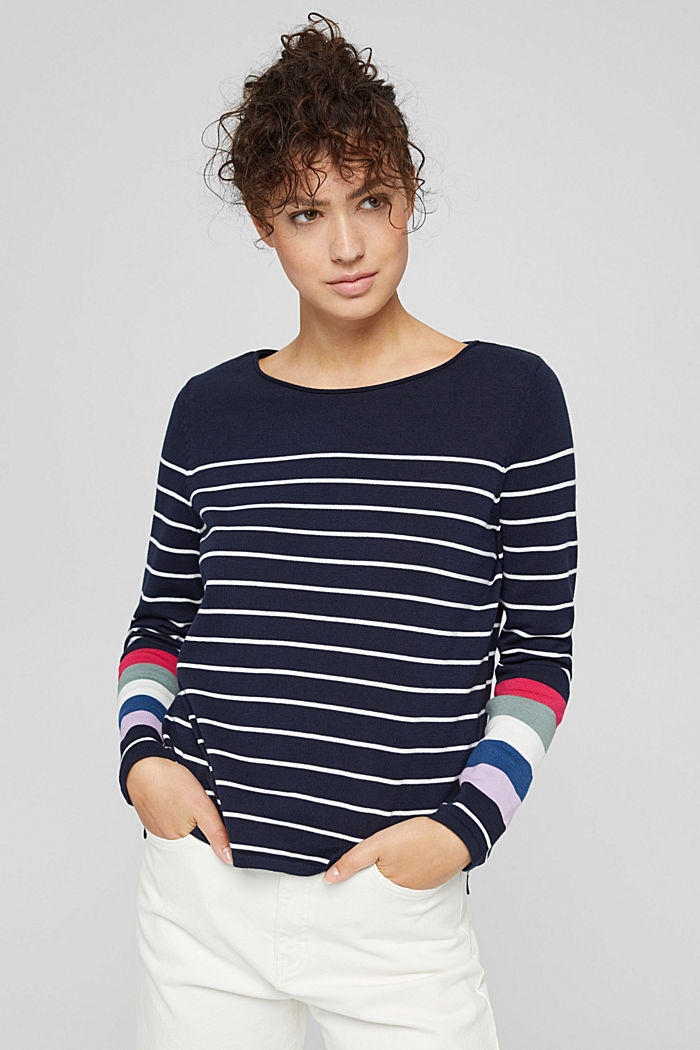 Striped jumper in 100% cotton, NAVY, detail image number 0