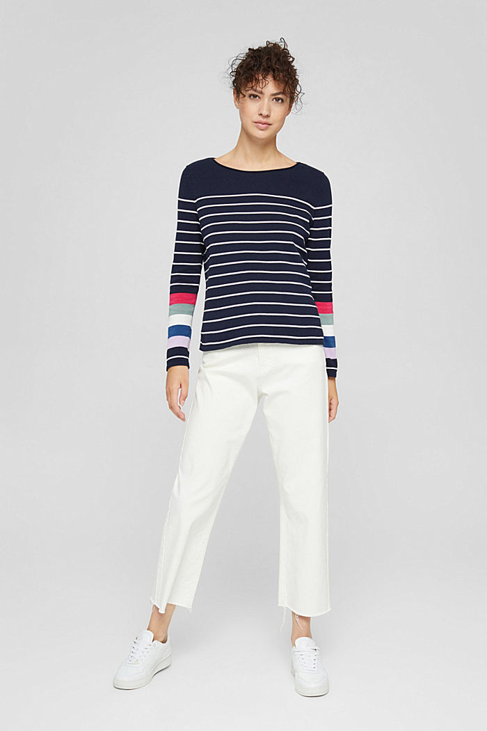 Striped jumper in 100% cotton, NAVY, detail image number 7