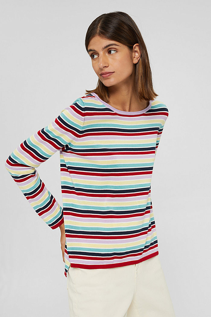 Striped jumper in 100% cotton, LILAC, detail image number 0