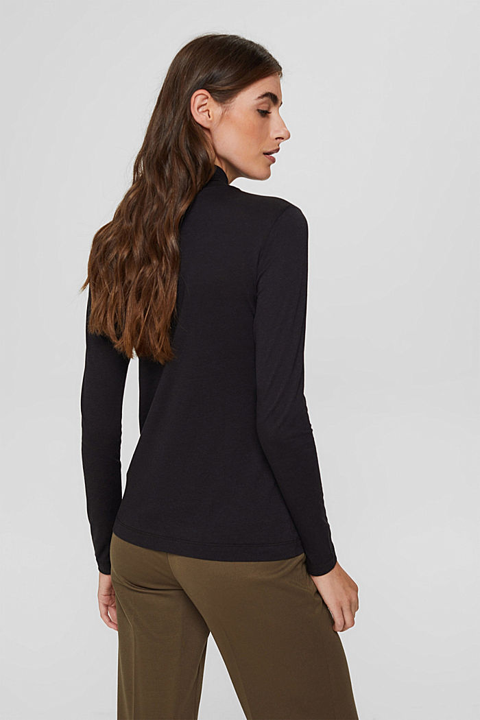 With TENCEL™: Long sleeve top with a stand-up collar, BLACK, detail image number 3