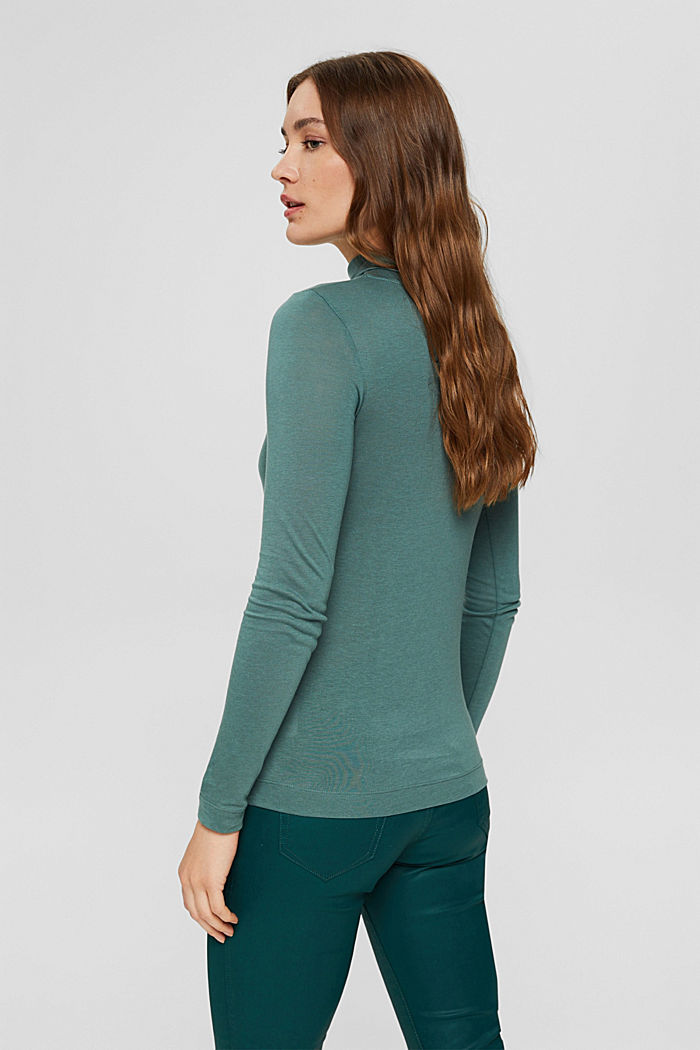With TENCEL™: Long sleeve top with a stand-up collar, TEAL BLUE, detail image number 3