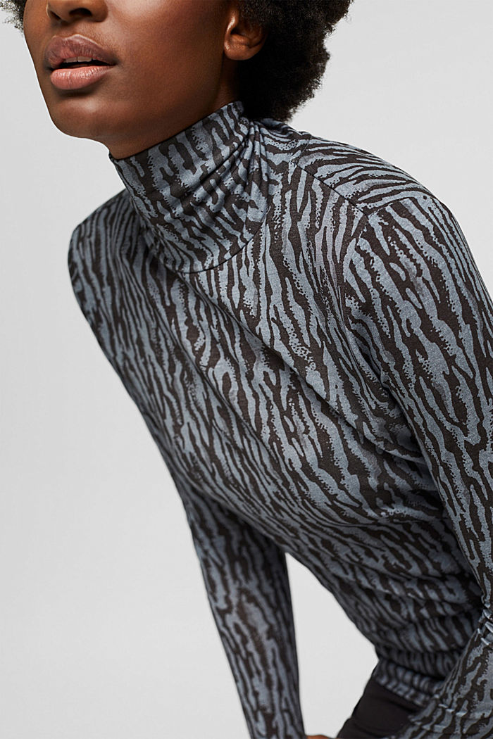 Made of TENCEL™: long sleeve polo neck top, GUNMETAL, detail image number 2