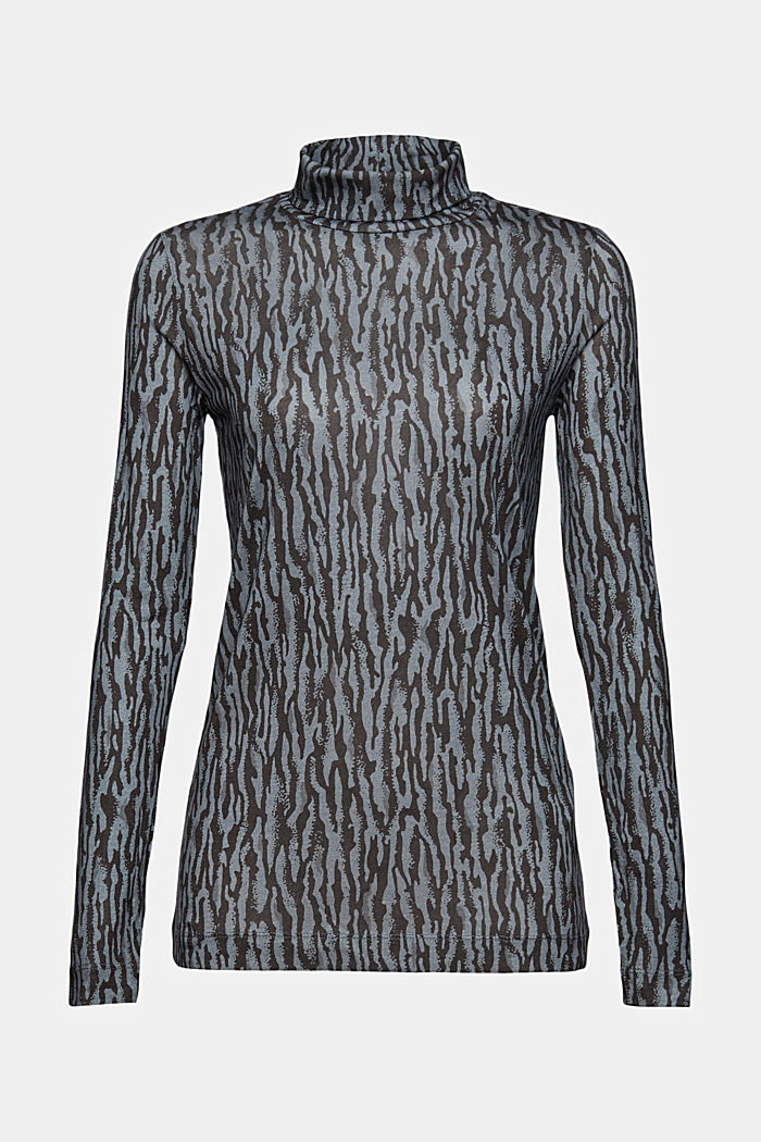 Made of TENCEL™: long sleeve polo neck top, GUNMETAL, detail image number 8