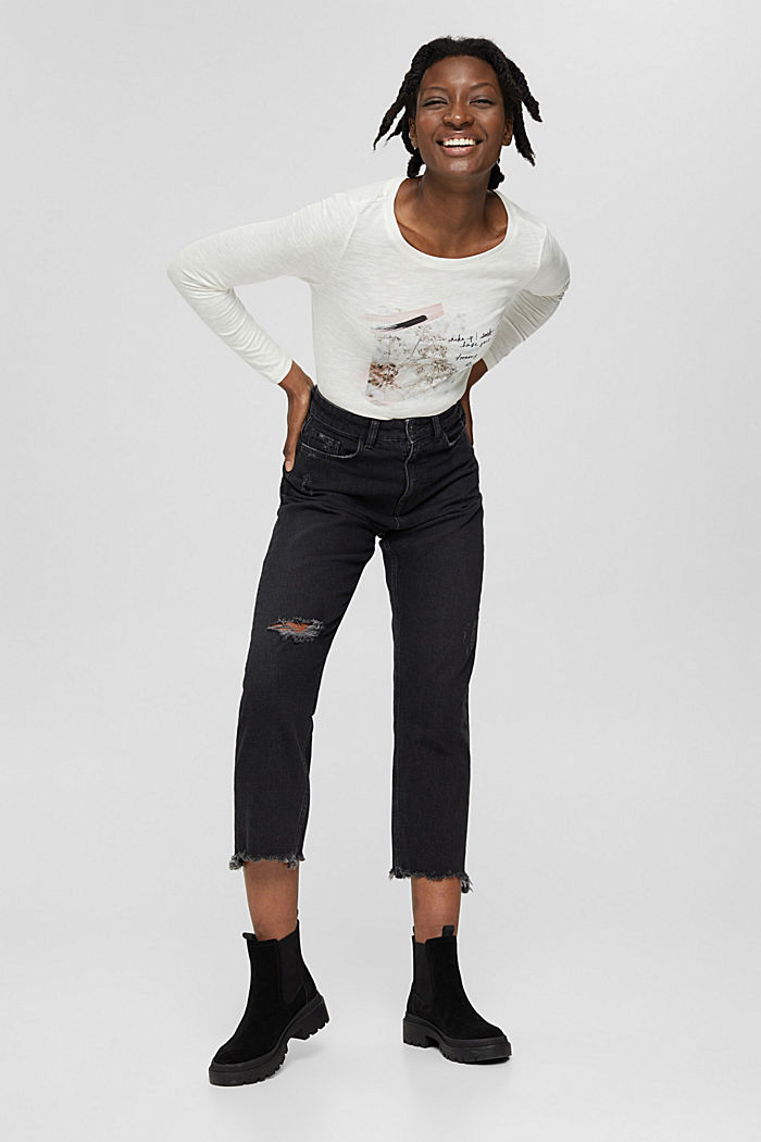 Statement long sleeve top made of organic cotton, OFF WHITE, detail image number 5