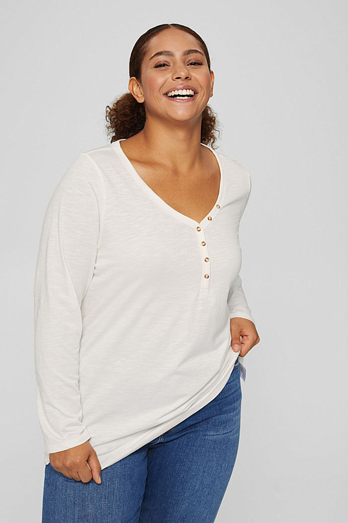 CURVY long sleeve Henley top made of 100% organic cotton, OFF WHITE, overview