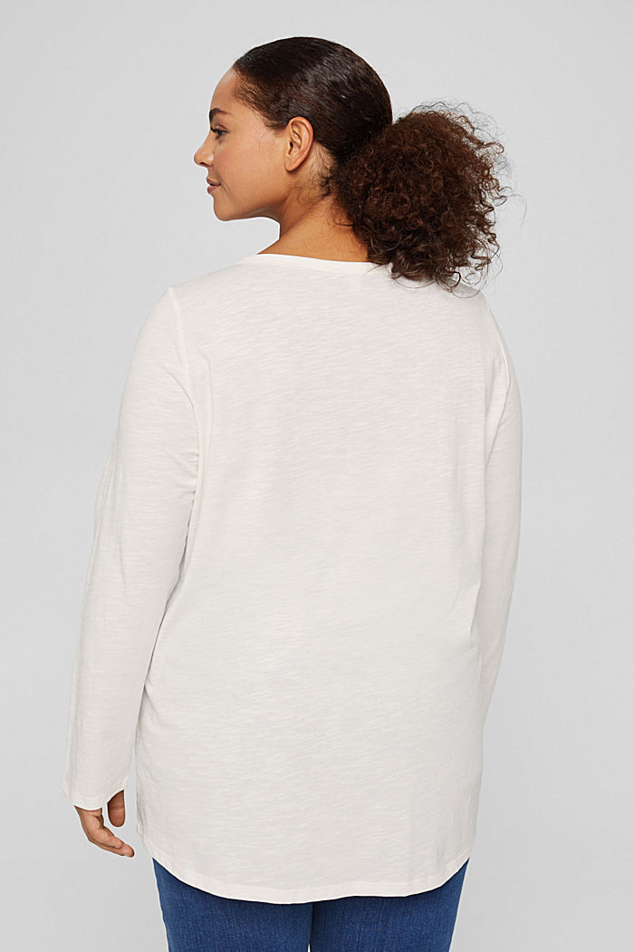 CURVY long sleeve Henley top made of 100% organic cotton, OFF WHITE, detail image number 3