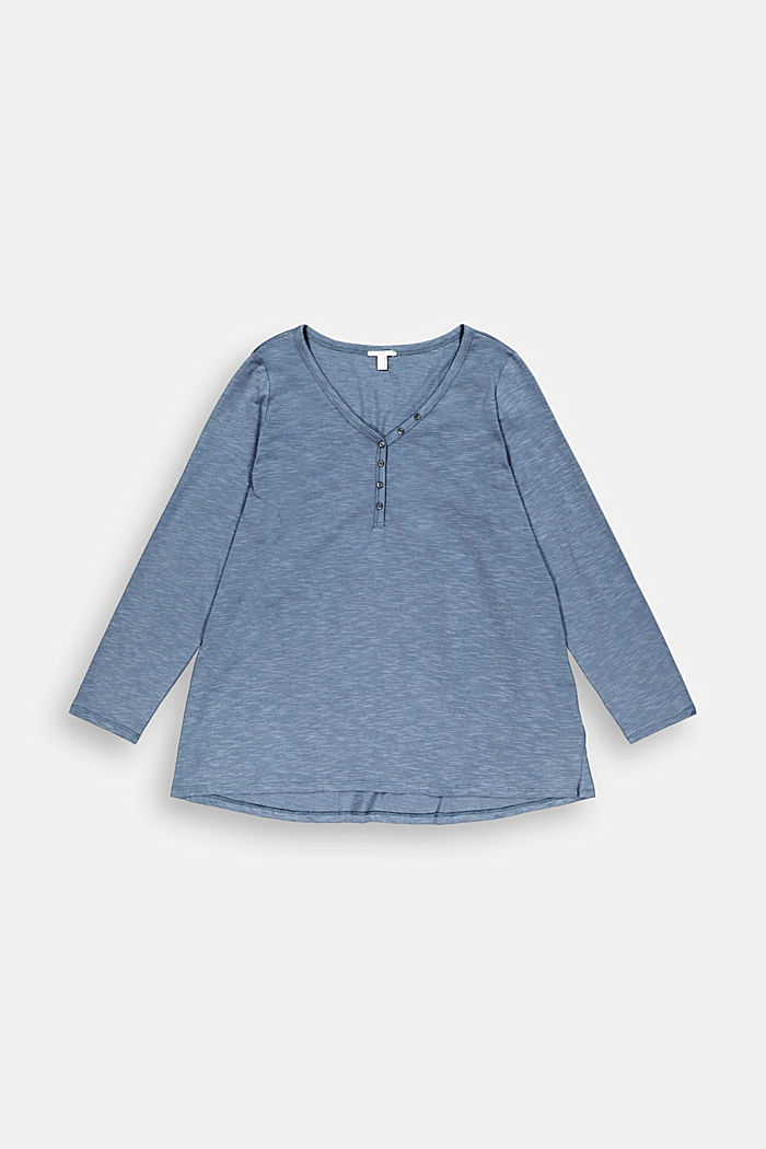 CURVY long sleeve Henley top made of 100% organic cotton, GREY BLUE, overview