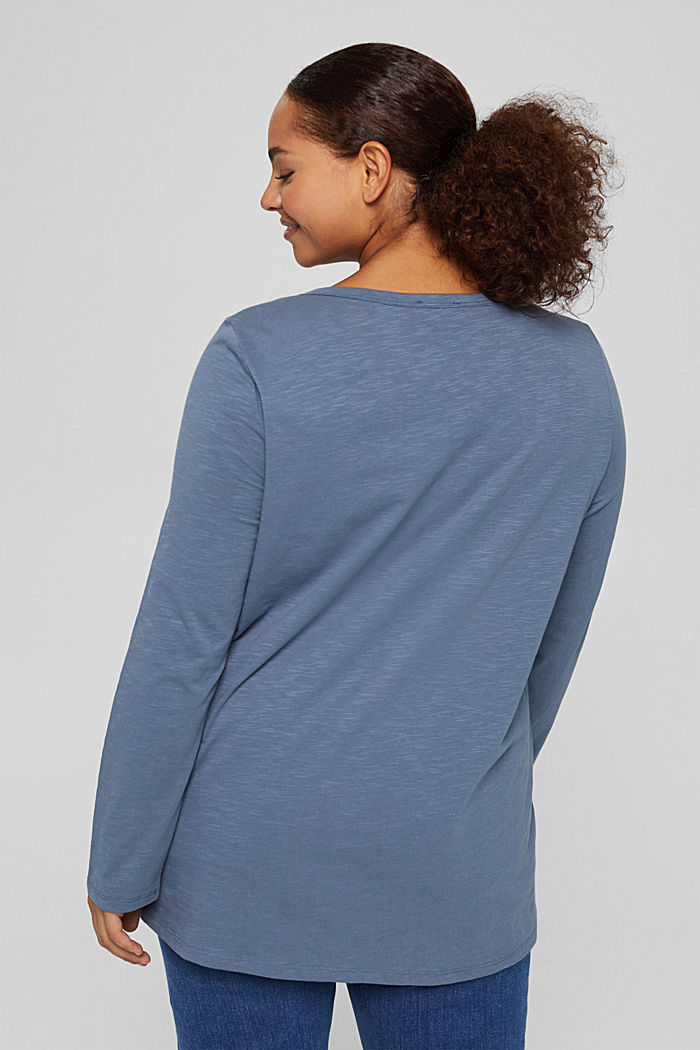 CURVY long sleeve Henley top made of 100% organic cotton, GREY BLUE, detail image number 3