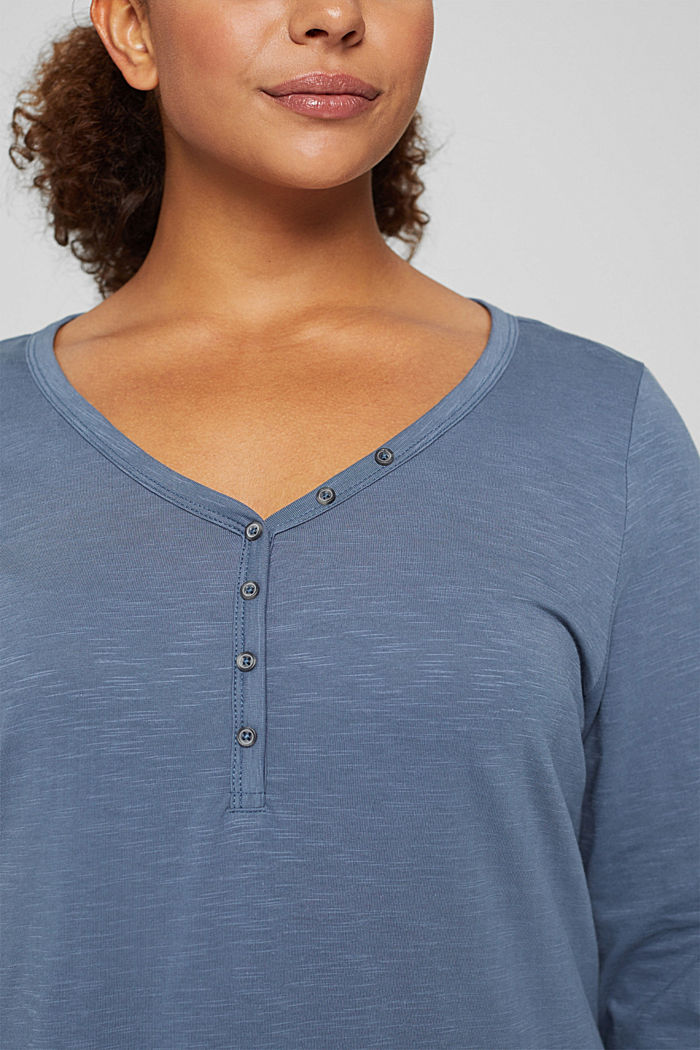 T-shirt col tunisien à manches longues CURVY, 100 % coton biologique, GREY BLUE, detail image number 2