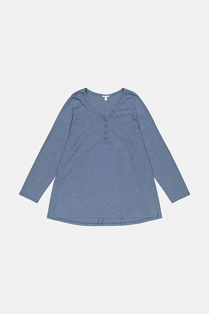 CURVY long sleeve Henley top made of 100% organic cotton, GREY BLUE, overview