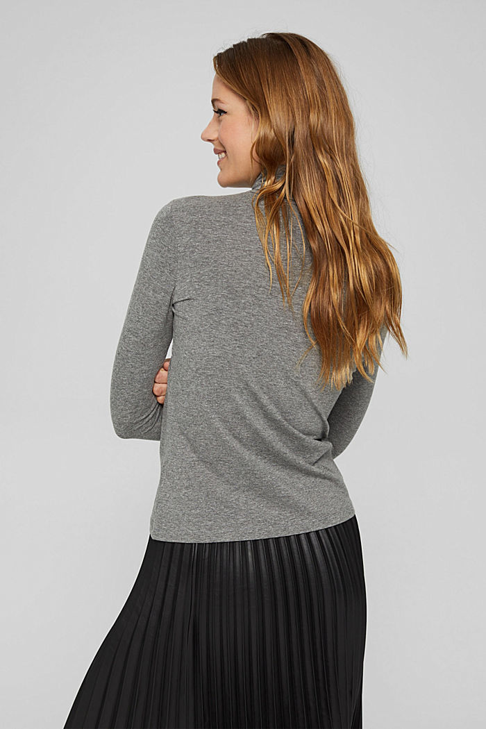 Long sleeve top with a polo neck, organic cotton blend, GUNMETAL, detail image number 3