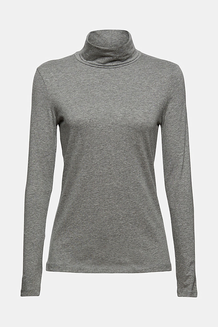 Long sleeve top with a polo neck, organic cotton blend, GUNMETAL, detail image number 6