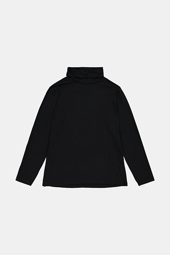 CURVY long sleeve polo neck top, organic cotton, BLACK, overview