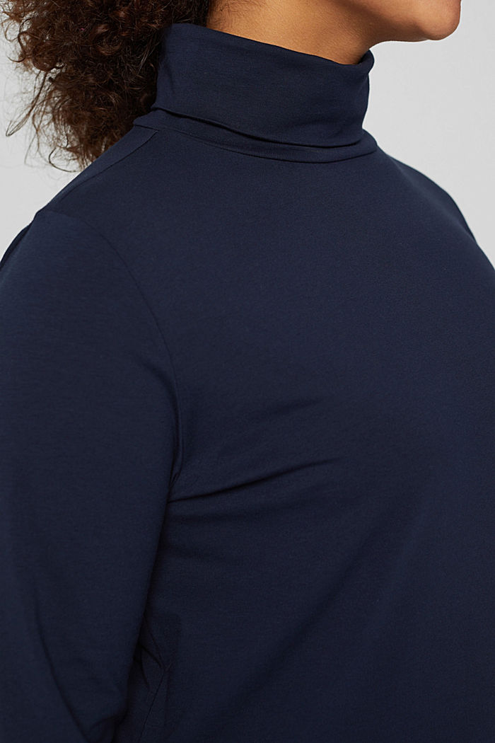 CURVY long sleeve polo neck top, organic cotton, NAVY, detail image number 2