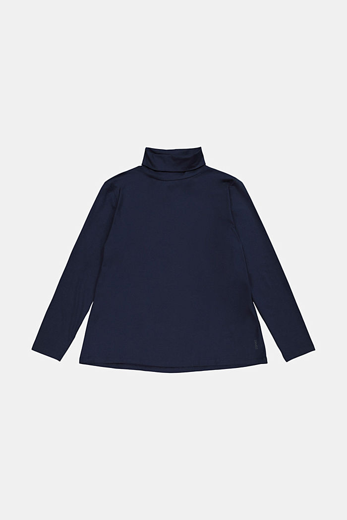 CURVY long sleeve polo neck top, organic cotton, NAVY, overview