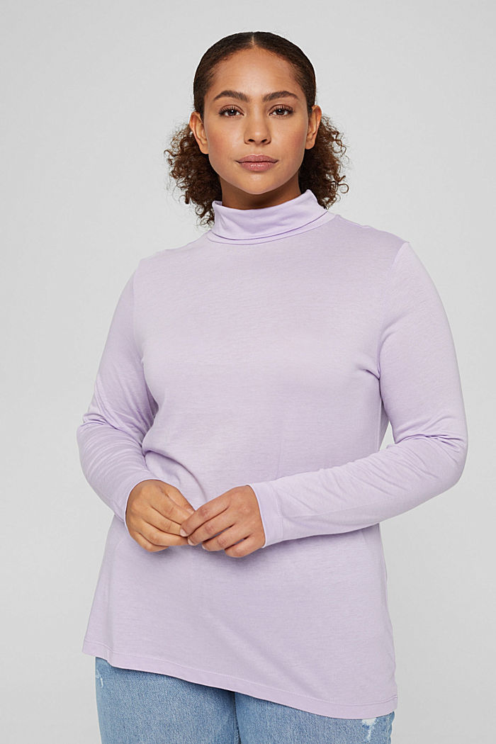 CURVY long sleeve top with a polo neck, TENCEL™, LILAC, detail image number 0