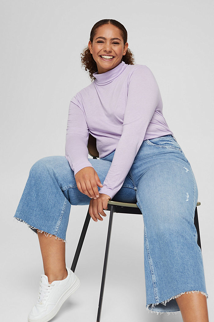 CURVY long sleeve top with a polo neck, TENCEL™, LILAC, detail image number 5