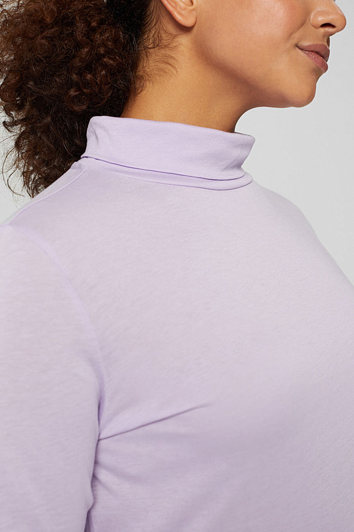 CURVY long sleeve top with a polo neck, TENCEL™, LILAC, detail image number 2