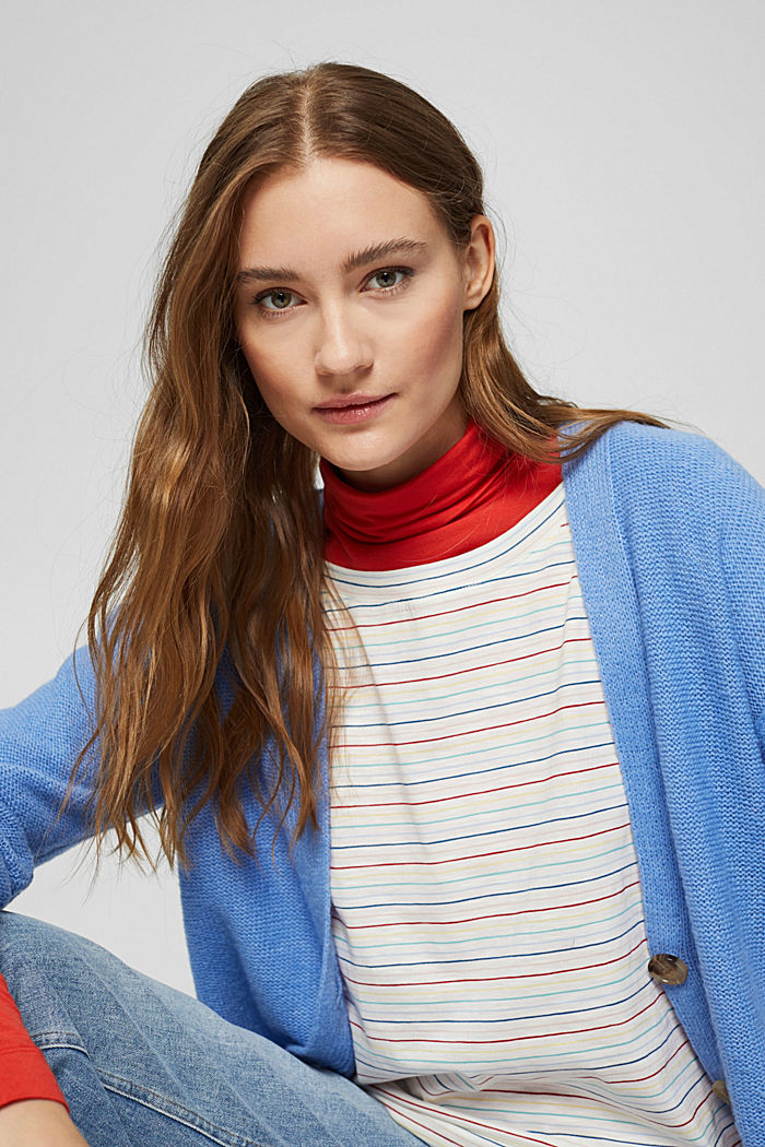 Stripe detail long sleeve top, 100% organic cotton, OFF WHITE, overview