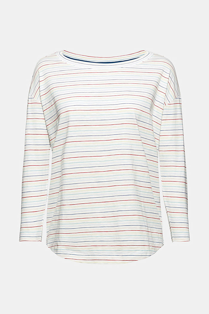 Stripe detail long sleeve top, 100% organic cotton, OFF WHITE, overview
