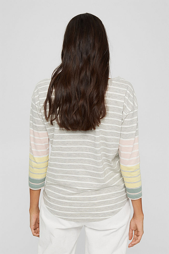 Long sleeve top with stripes, organic cotton blend, LIGHT GREY, detail image number 3