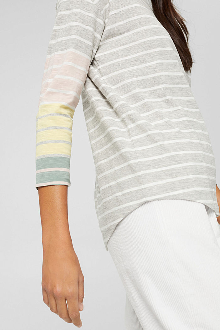 Long sleeve top with stripes, organic cotton blend, LIGHT GREY, detail image number 2