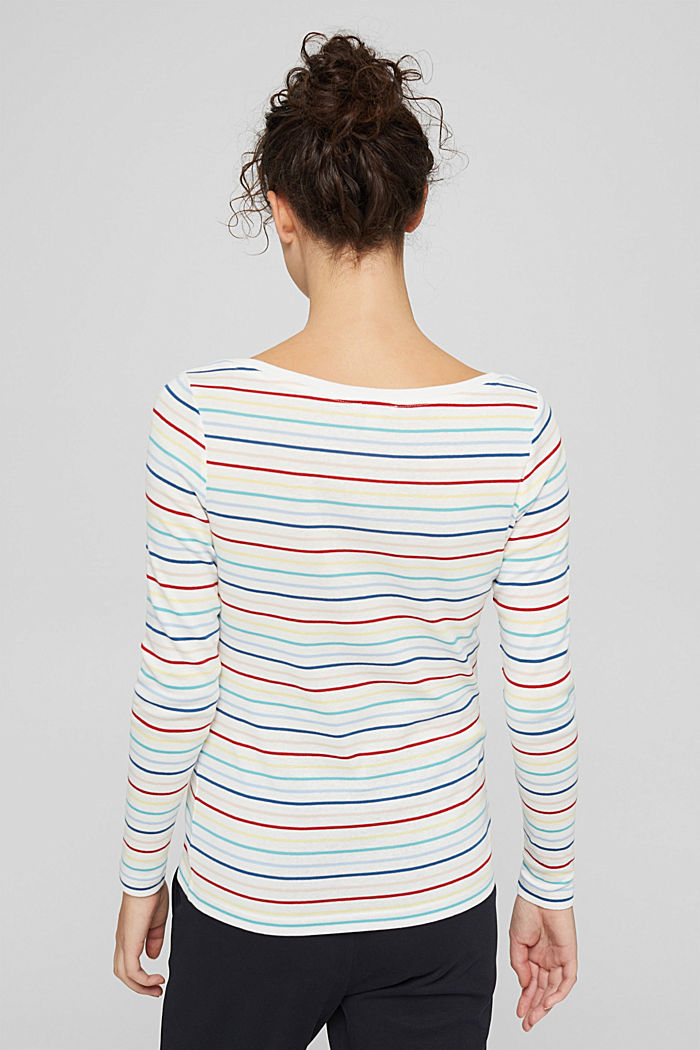 Striped long sleeve top made of cotton, OFF WHITE, detail image number 3