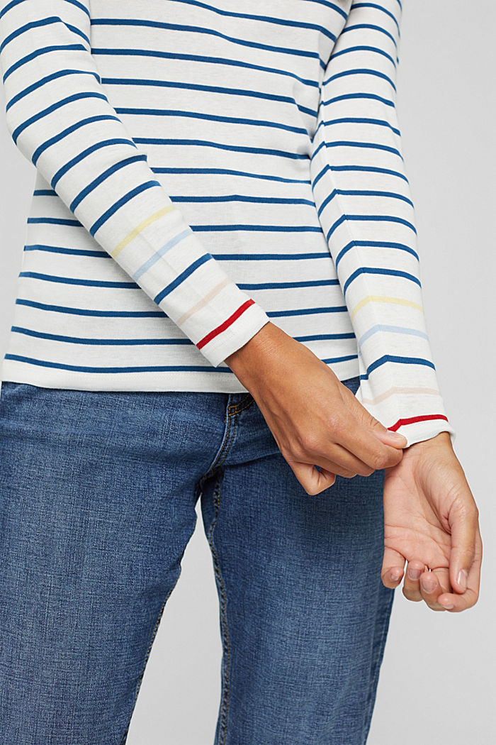 Striped long sleeve top, 100% cotton, OFF WHITE, detail image number 2