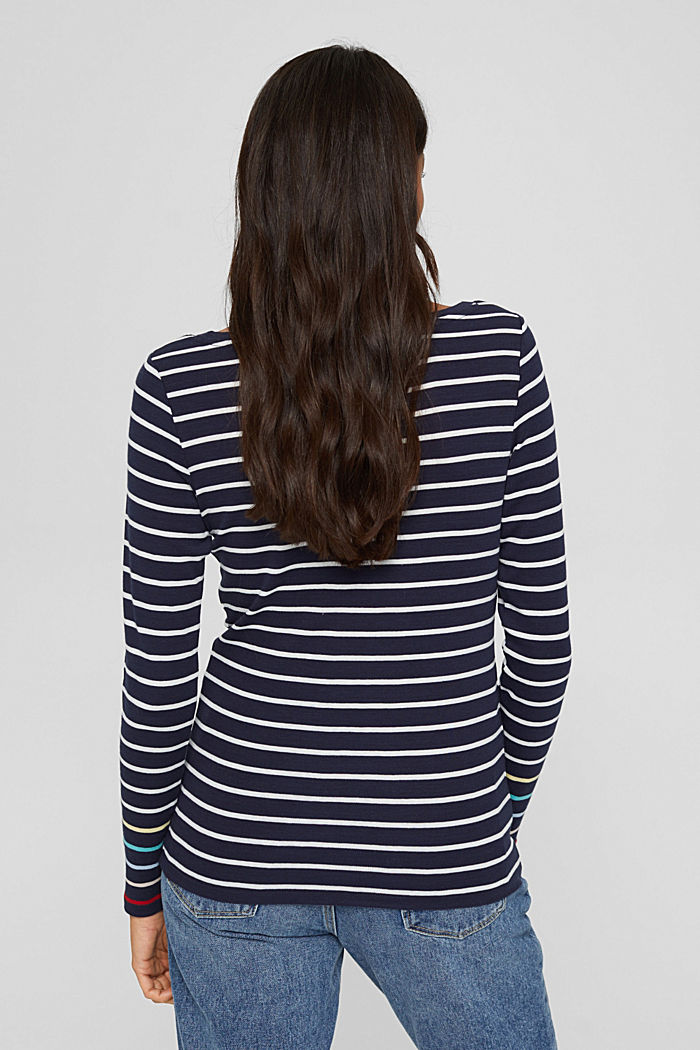 Striped long sleeve top, 100% cotton, NAVY, detail image number 3