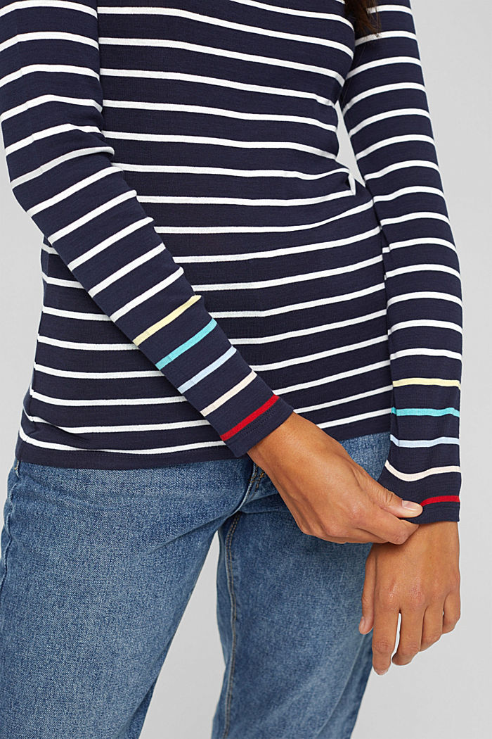 Striped long sleeve top, 100% cotton, NAVY, detail image number 2
