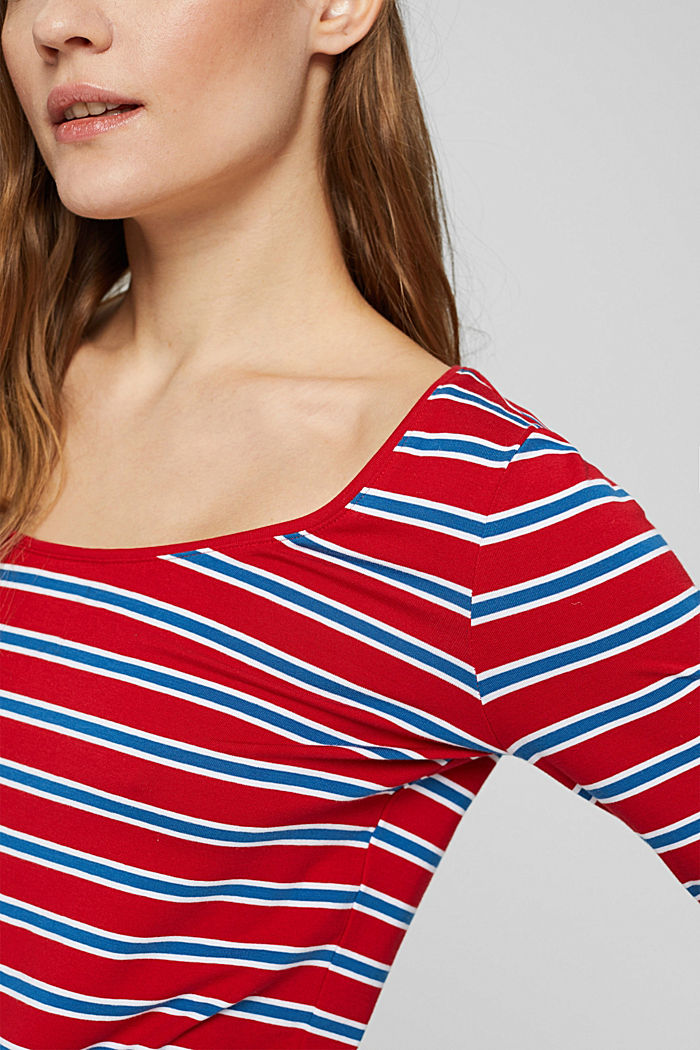 Long sleeve top with stripes, organic cotton, RED, detail image number 2