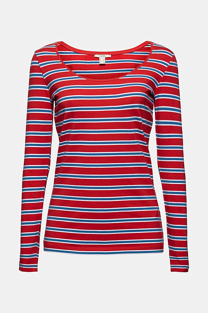 Long sleeve top with stripes, organic cotton, RED, overview