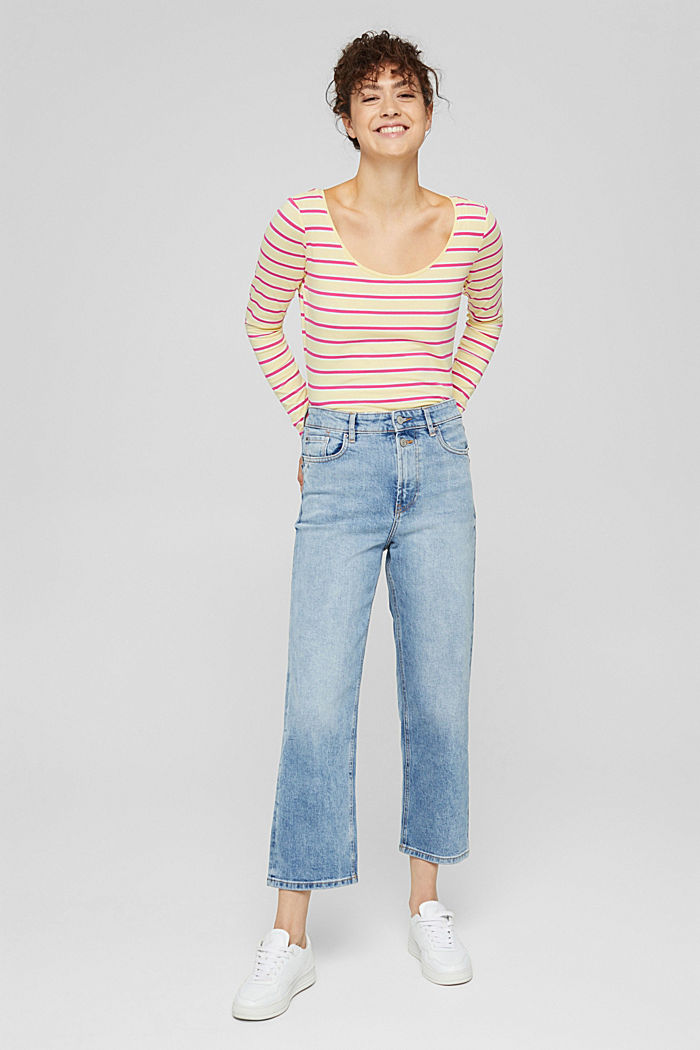 Long sleeve top with stripes, organic cotton, PASTEL YELLOW, detail image number 7