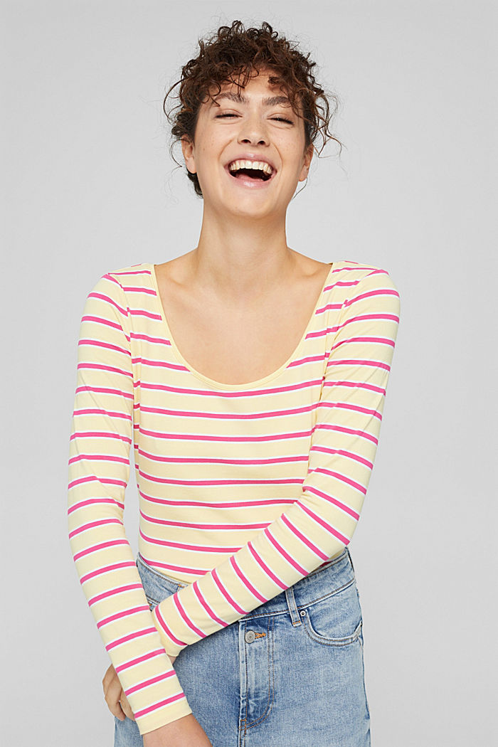 Long sleeve top with stripes, organic cotton, PASTEL YELLOW, detail image number 6