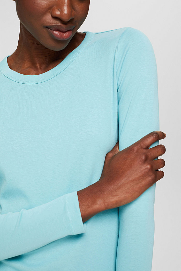 Basic long sleeve top in organic cotton, TURQUOISE, detail image number 2
