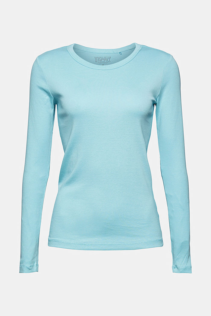 Basic long sleeve top in organic cotton, TURQUOISE, detail image number 7
