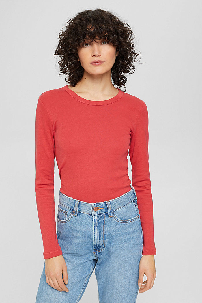 Basic long sleeve top in organic cotton, RED, detail image number 0