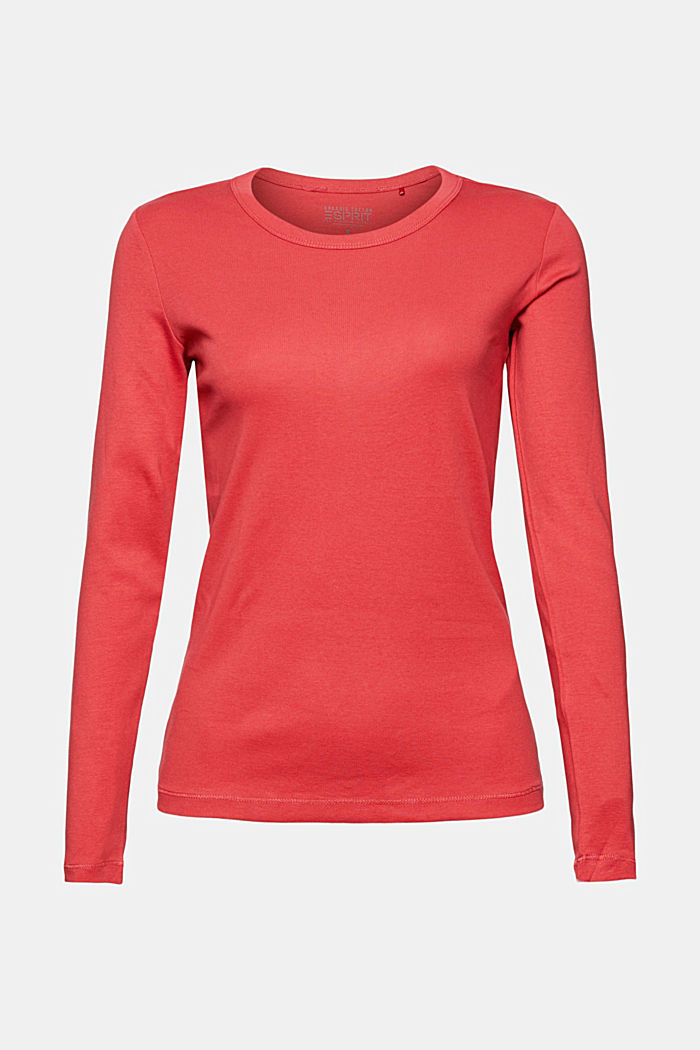 Basic long sleeve top in organic cotton, RED, overview