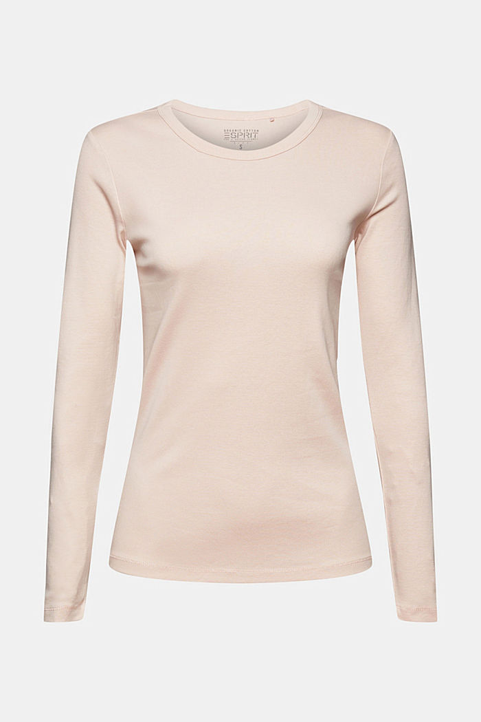 Basic long sleeve top in organic cotton, PASTEL PINK, overview