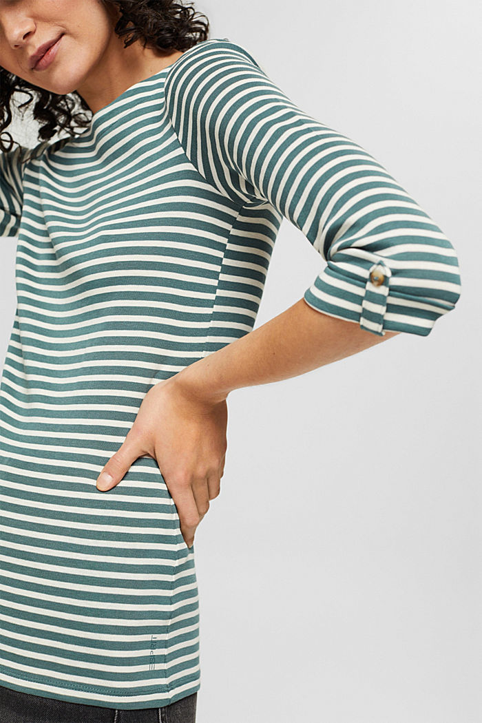 Organic cotton top with 3/4-length sleeves, TEAL GREEN, detail image number 2