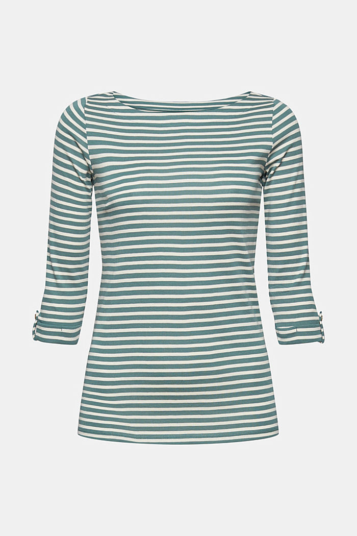 Organic cotton top with 3/4-length sleeves, TEAL GREEN, overview