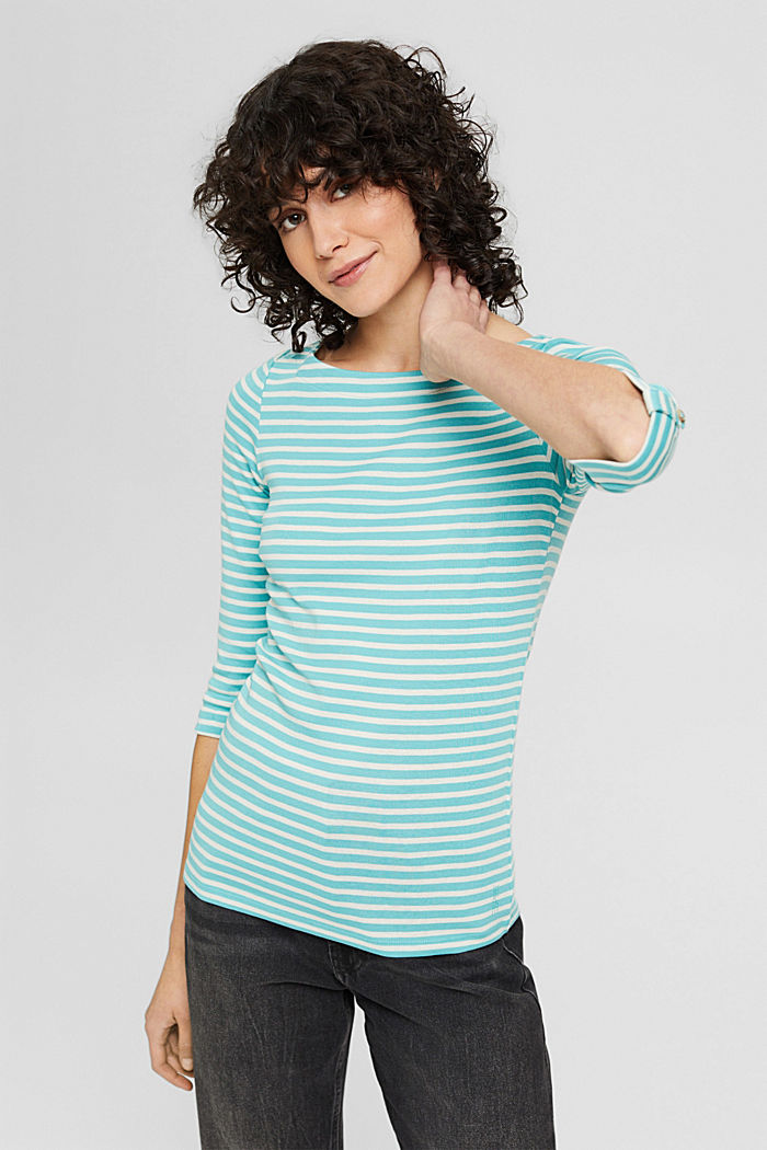 Organic cotton top with 3/4-length sleeves, TURQUOISE, detail image number 0