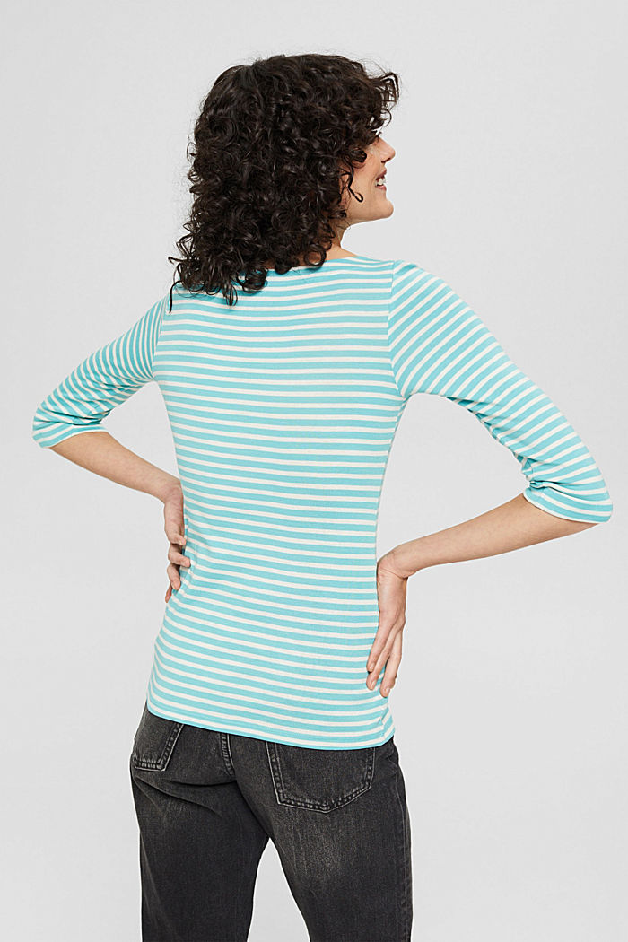 Organic cotton top with 3/4-length sleeves, TURQUOISE, detail image number 3